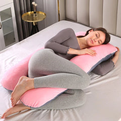 U Shape Velvet Pregnancy Pillow – Pink Grey