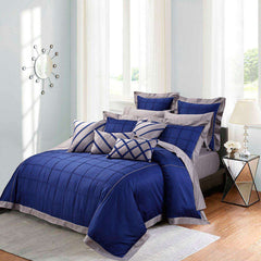 Luxury Box Pleats Duvet Set - Blue And Grey (073)