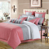 Luxury Horizontal Pleats Duvet Set - Grey And Pink (088)
