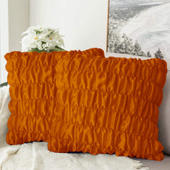 Pack Of 2 Luxury Silk Ruffle Cushions - Orange