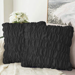 Pack Of 2 Luxury Silk Ruffle Cushions - Black