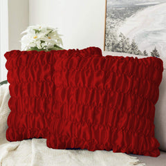 Pack Of 2 Luxury Silk Ruffle Cushions - Red