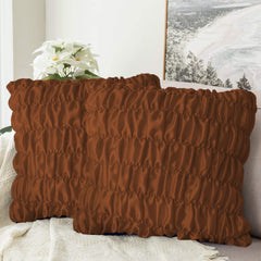 Pack Of 2 Luxury Silk Ruffle Cushions - Brown