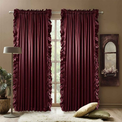 2 Pieces Luxury Ruffle Curtain Silk – Maroon (0119)