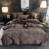 Luxury Embossed Velvet Duvet Set - Brown