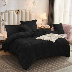 Cross Pleated Duvet Set Velvet - Black (231)