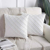 Pack of 2 Velvet Decorative Pleated Square Cushion - White
