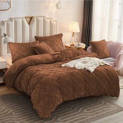 Cross Pleated Duvet Set Velvet - Brown (233)