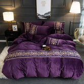 Luxury Embossed Velvet Duvet Set - Purple