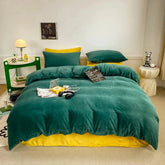 Reversible Duvet Set Velvet - Dark Green & Mustard (288)
