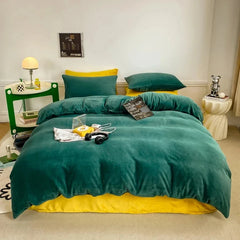 Reversible Duvet Set Velvet - Dark Green & Mustard (288)