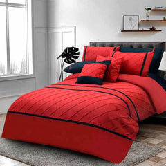 Pinch Pleated Duvet Set 8 Pieces - Red & Black (107)