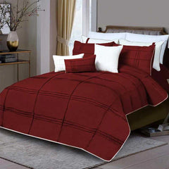 Box Pleated Duvet Set - Maroon & White (012)