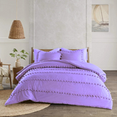 6 Pcs Luxury Duvet Set With Pom Pom Lace - Purple (304)