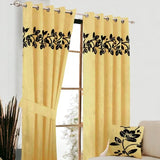 (2 Pieces) Floral Velvet Curtain - Golden & Black