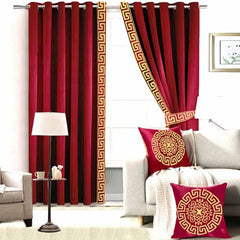 Premium Velvet Curtain ( 2 Curtains & 2 side belts ) - Maroon (0055)