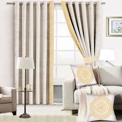 Premium Velvet Curtain ( 2 Curtains & 2 side belts ) -Off-White (0058)