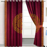 (2 Pieces) Luxury Splendid Velvet Curtain - Maroon & Golden