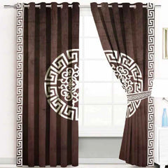 (2 Pieces) Luxury Splendid Velvet Curtain - Brown & Off White (0002)