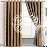 (2 Pieces) Luxury Splendid Velvet Curtain -Dull Brown & Off White