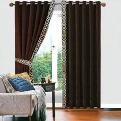Rangooli Design Velvet Curtains - (2 Panels with 2 belts) (0079)