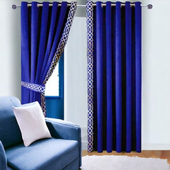 Rangooli Design Velvet Curtains - (2 Panels with 2 belts) (0080)