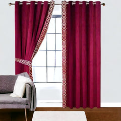 Rangooli Design Velvet Curtains - (2 Panels with 2 belts) (0083)