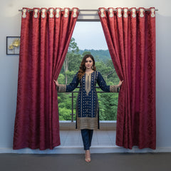 2 PCS PREMIUM QUALITY TEXTURE VELVET CURTAINS