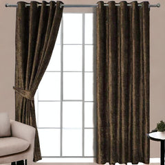 (2 Pieces) PLAIN Velvet Curtain - Brown (0060)