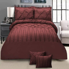 8 Pieces Pintuck & Cross Pleated Duvet Set - Maroon (226)