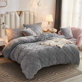 Cross Pleated Duvet Set Velvet - Grey (238)