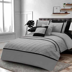 Pinch Pleated Duvet Set 8 Pieces - Grey & Black (104)