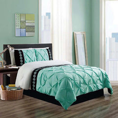 Embroidered Pintuck Duvet Set - Ferozi (134)