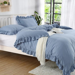3 Pcs Ruffle Edge Duvet Cover Set - Sky Blue (262)