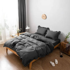 4 Pieces Ruffles Duvet Set - Black (0122)
