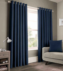 2 Pieces Plain Dyed Eyelet Curtains with linning - Navy Blue (0091)