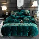 Luxury Embossed Velvet Duvet Set - Green