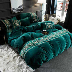 Luxury Embossed Velvet Duvet Set - Greenish Zinc