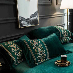 Luxury Embossed Velvet Duvet Set - Greenish Zinc
