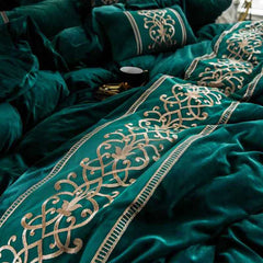 Luxury Embossed Velvet Duvet Set - Greenish Zinc