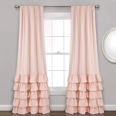2 Pieces Ruffle Curtains with linning - Blush Pink (0106)