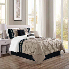 Embroidered Pintuck Duvet Set - Beige (133)