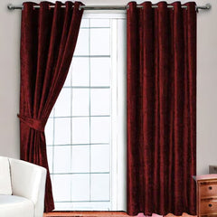 (2 Pieces) PLAIN Velvet Curtain - Maroon (0062)