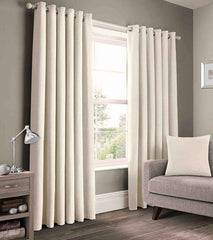 2 Pieces Plain Dyed Eyelet Curtains with linning - Cream (0088)