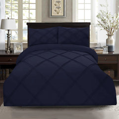 8 Pcs 3 Row Cross Pleated Duvet Set - Navy (024)