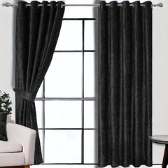 (2 Pieces) PLAIN Velvet Curtain - Black (0059)
