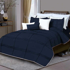 Box Pleated Duvet Set - Navy Blue & White (013)