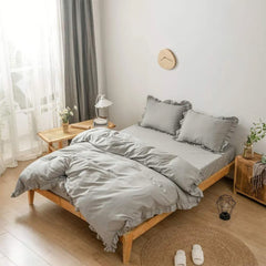 4 Pieces Ruffles Duvet Set - Light Grey (0124)