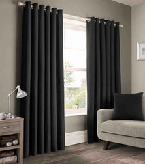 2 Pieces Plain Dyed Eyelet Curtains with linning - Black (0085)
