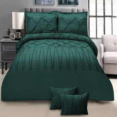 8 Pieces Pintuck & Cross Pleated Duvet Set - Green (224)